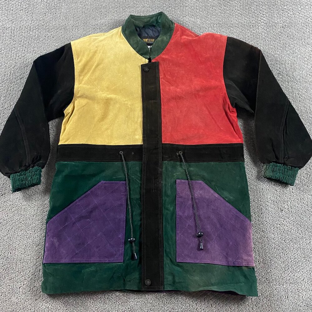 Vintage 90s Don't Stop Color Block Leather Jacket Women's Medium Hip Hop Rap